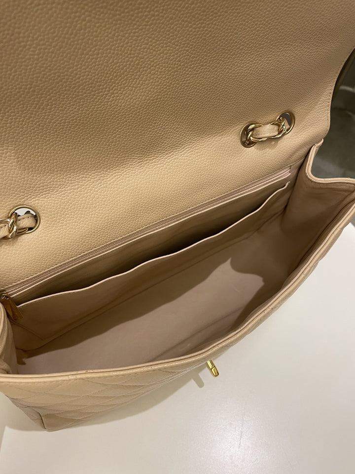 Chanel Classic Quilted Jumbo Single Flap Beige Caviar