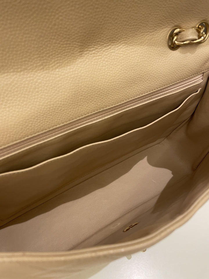 Chanel Classic Quilted Jumbo Single Flap Beige Caviar