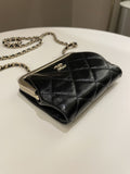 Chanel Quilted Clasp Pouch On Chain Black Aged Calfskin