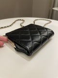 Chanel Quilted Clasp Pouch On Chain Black Aged Calfskin
