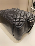 Chanel Dual Zip Quilted Bowling Bag Black Lambskin