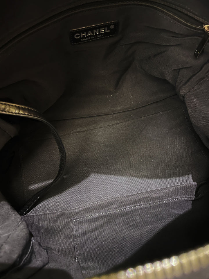 Chanel Dual Zip Quilted Bowling Bag Black Lambskin