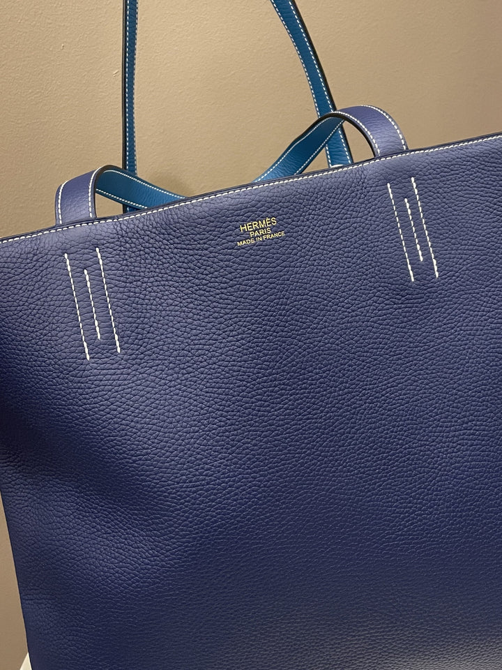 Hermes Double Sens Tote 45 Blue Sapphire / Blue Paradise Clemence