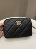Chanel 22P Quilted Camera Sling Bag Black Caviar