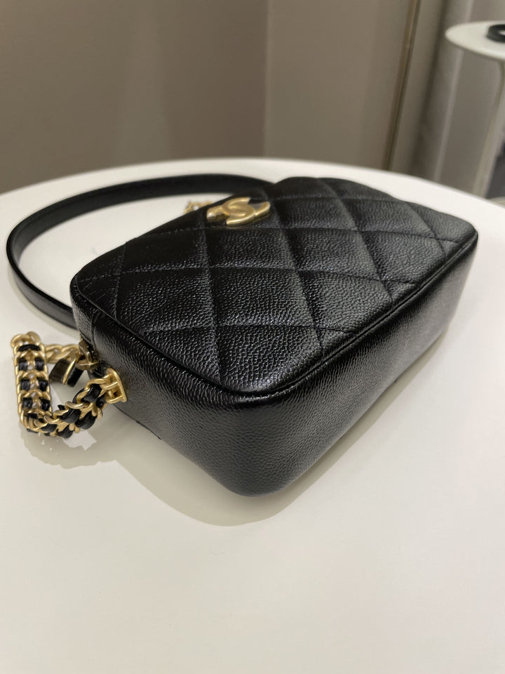 Chanel 22P Quilted Camera Sling Bag Black Caviar