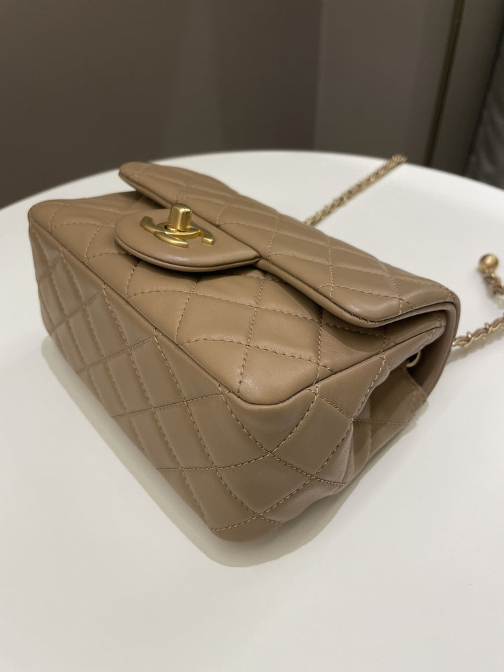 Chanel Pearl Crush Mini Square Dark Beige Lambskin