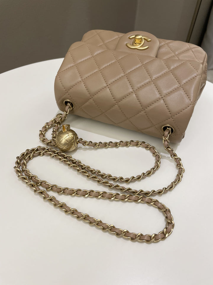 Chanel Pearl Crush Mini Square Dark Beige Lambskin