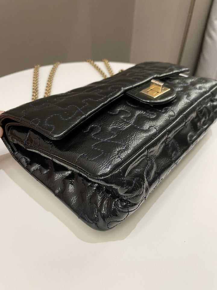 Chanel 2.55 225 Puzzle Reissue Double Flap Dark Blue Patent