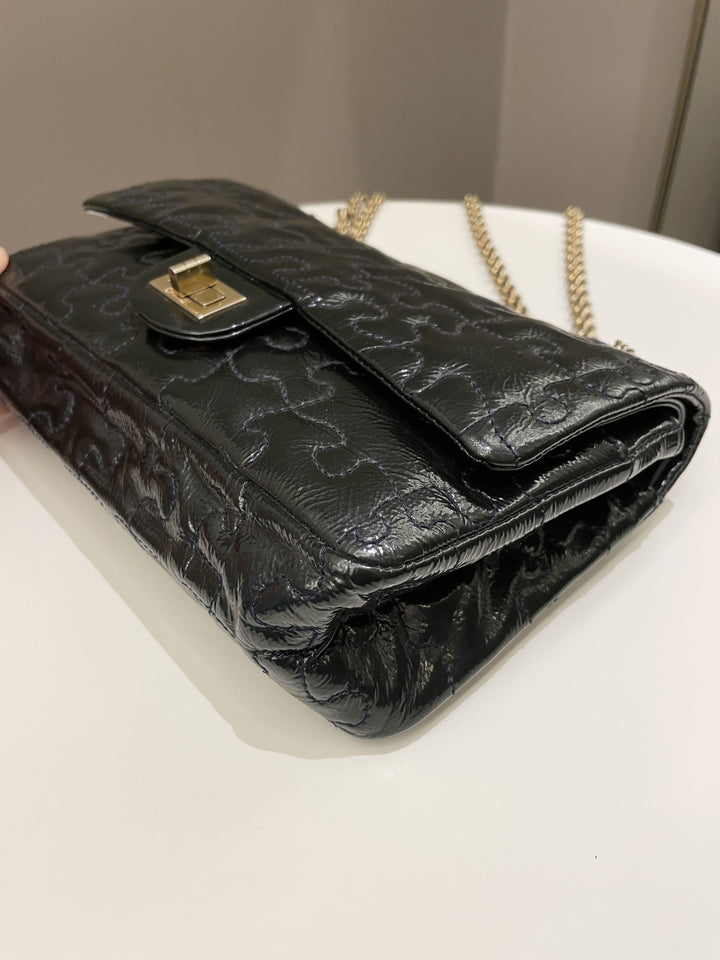 Chanel 2.55 225 Puzzle Reissue Double Flap Dark Blue Patent