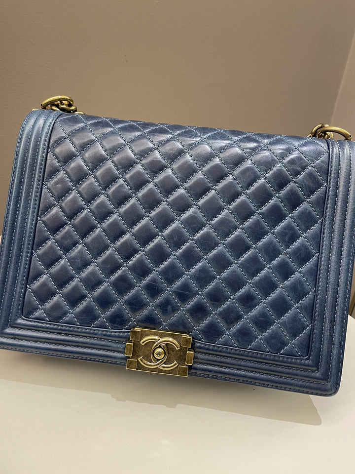 Chanel Quilted Boy Large Blue Age Calfskin