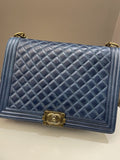 Chanel Quilted Boy Large Blue Age Calfskin