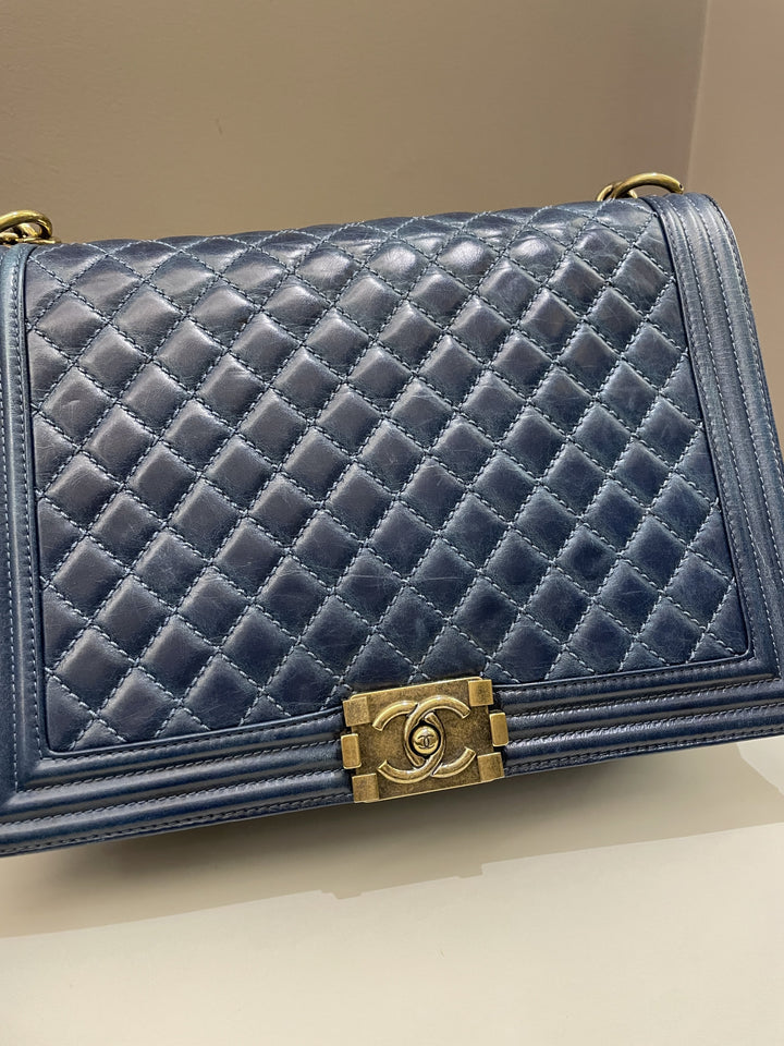 Chanel Quilted Boy Large Blue Age Calfskin