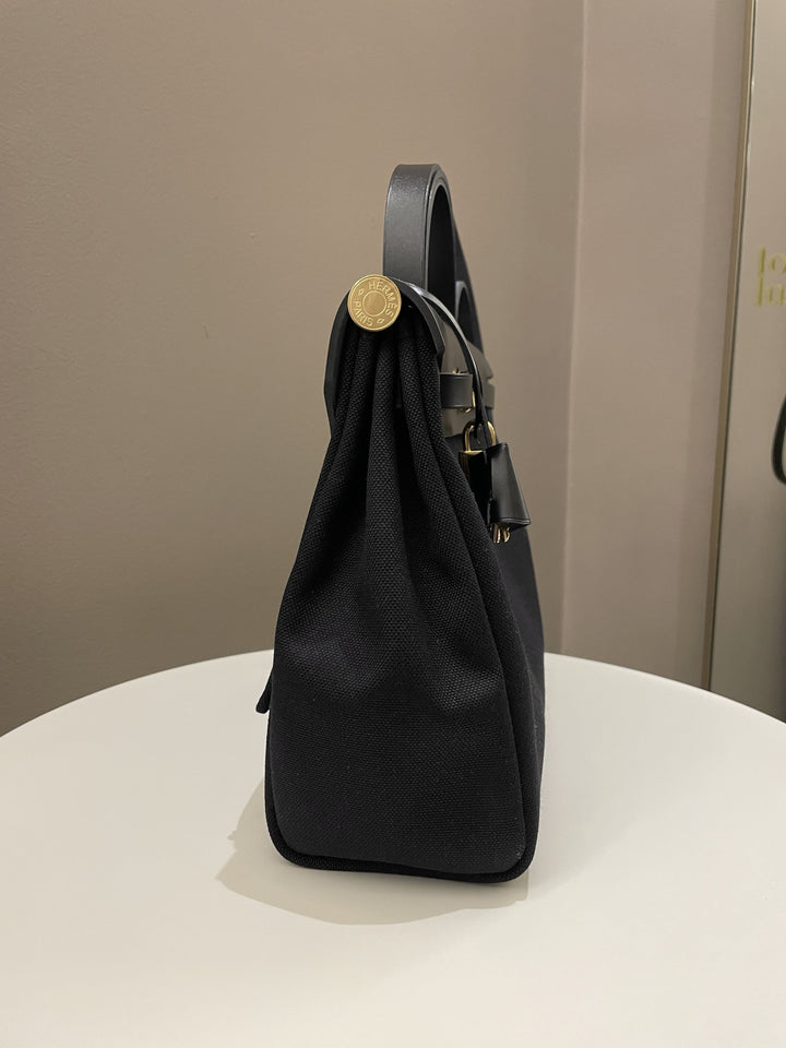 Hermes Herbag Zip 31 Black Canvas