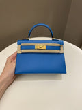 Hermes Mini Kelly 20 Bleu Hydra Chèvre