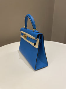 Hermes Mini Kelly 20 Bleu Hydra Chèvre