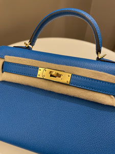 Hermes Mini Kelly 20 Bleu Hydra Chèvre