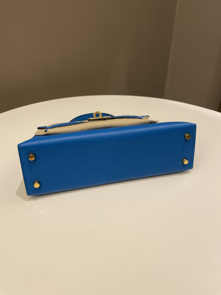 Hermes Mini Kelly 20 Bleu Hydra Chèvre