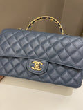 Chanel Quilted Top Handle Flap Chain Ash Blue Stiff Lambskin