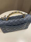 Chanel Quilted Top Handle Flap Chain Ash Blue Stiff Lambskin
