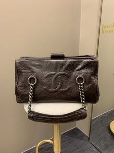 Chanel 07A Cc Shopper Tote Marron Fonce Grainy Leather