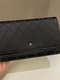 Chanel Quilted Wallet On Chain Black Satin / Gold Lambskin