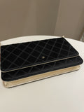 Chanel Quilted Wallet On Chain Black Satin / Gold Lambskin