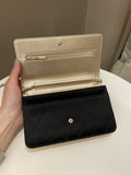 Chanel Quilted Wallet On Chain Black Satin / Gold Lambskin