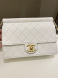 Chanel Pearl Chain Flap Bag White Stiff Lambskin