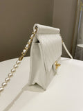 Chanel Pearl Chain Flap Bag White Stiff Lambskin