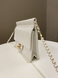 Chanel Pearl Chain Flap Bag White Stiff Lambskin