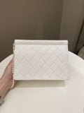 Chanel Pearl Chain Flap Bag White Stiff Lambskin