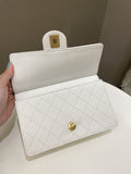 Chanel Pearl Chain Flap Bag White Stiff Lambskin