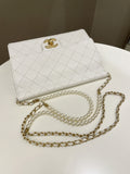 Chanel Pearl Chain Flap Bag White Stiff Lambskin