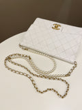Chanel Pearl Chain Flap Bag White Stiff Lambskin