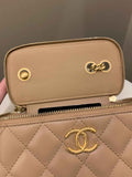 Chanel 22K Quilted Mini Crush Vanity Rectangular Dark Beige Lambskin