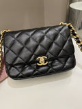 Chanel 22S Quilted Lacquered Chain Flap Bag Black Lambskin