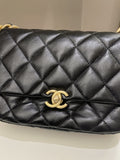 Chanel 22S Quilted Lacquered Chain Flap Bag Black Lambskin