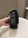 Chanel 22S Quilted Lacquered Chain Flap Bag Black Lambskin