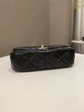 Chanel 22S Quilted Lacquered Chain Flap Bag Black Lambskin