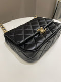 Chanel 22S Quilted Lacquered Chain Flap Bag Black Lambskin