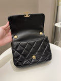 Chanel 22S Quilted Lacquered Chain Flap Bag Black Lambskin
