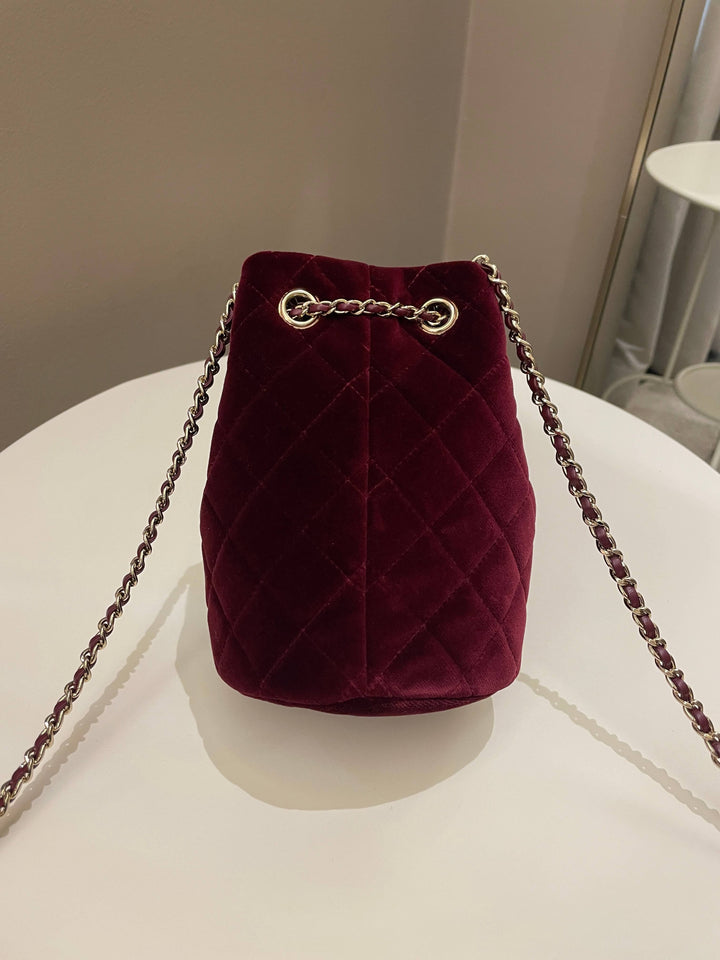 Chanel Diamanté Strass Drawstring Bag Dark Wine Velvet