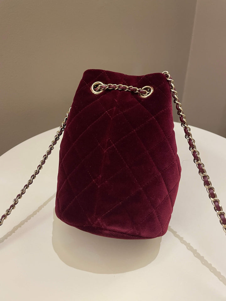 Chanel Diamanté Strass Drawstring Bag Dark Wine Velvet