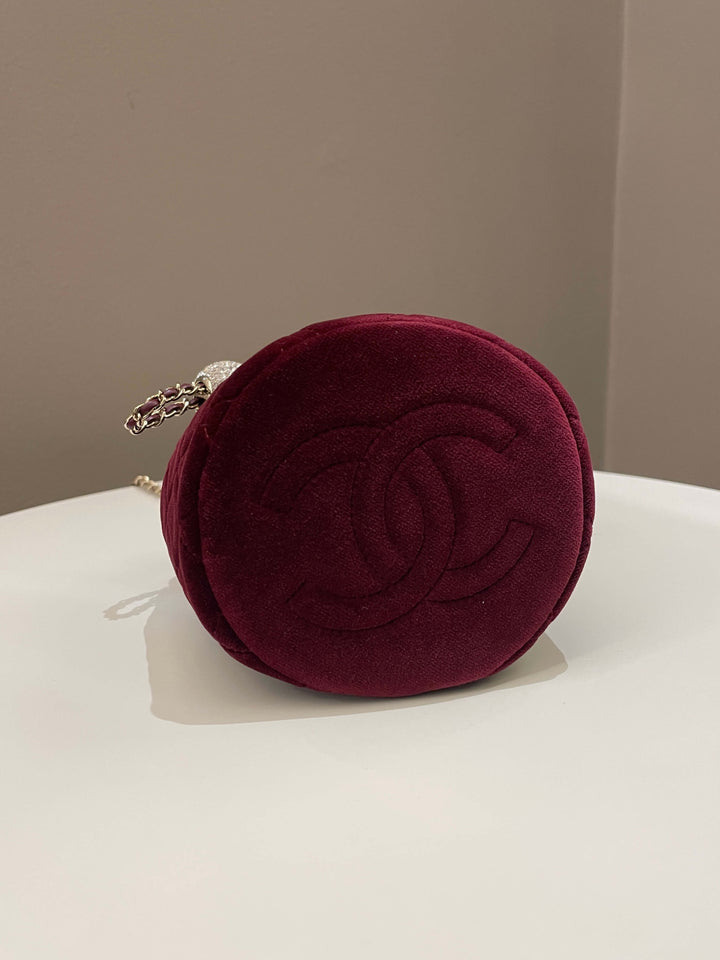Chanel Diamanté Strass Drawstring Bag Dark Wine Velvet