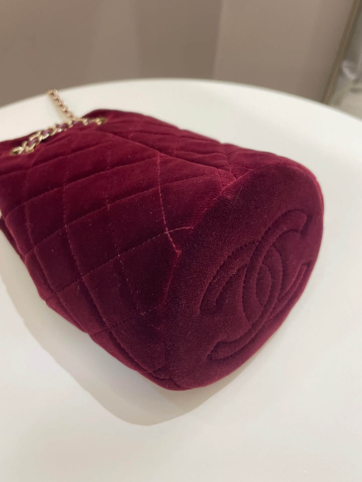 Chanel Diamanté Strass Drawstring Bag Dark Wine Velvet