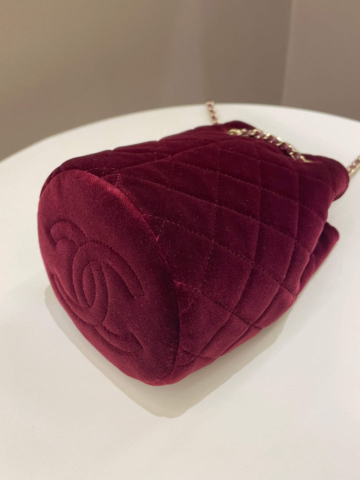 Chanel Diamanté Strass Drawstring Bag Dark Wine Velvet