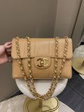 Chanel Vintage Vertical XL Cc Flap Dark Beige Gold Caviar