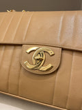 Chanel Vintage Vertical XL Cc Flap Dark Beige Gold Caviar