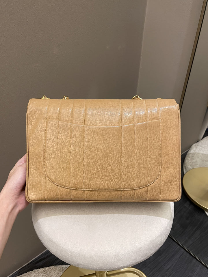 Chanel Vintage Vertical XL Cc Flap Dark Beige Gold Caviar
