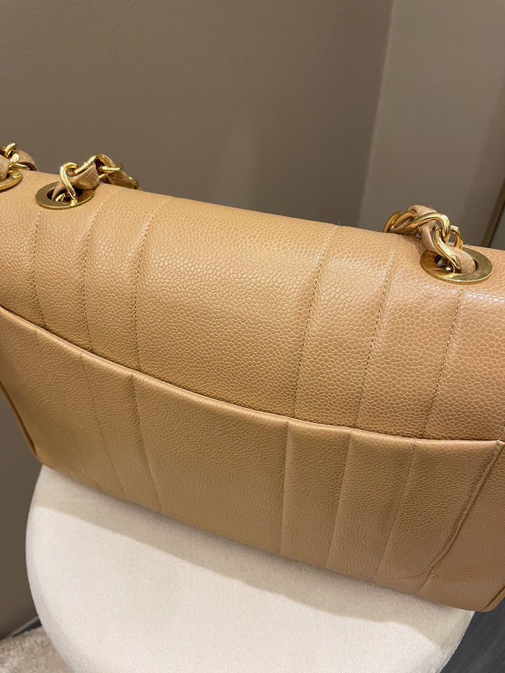 Chanel Vintage Vertical XL Cc Flap Dark Beige Gold Caviar